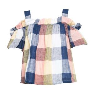English Factory Ruffled Cold Shoulder Gingham Top